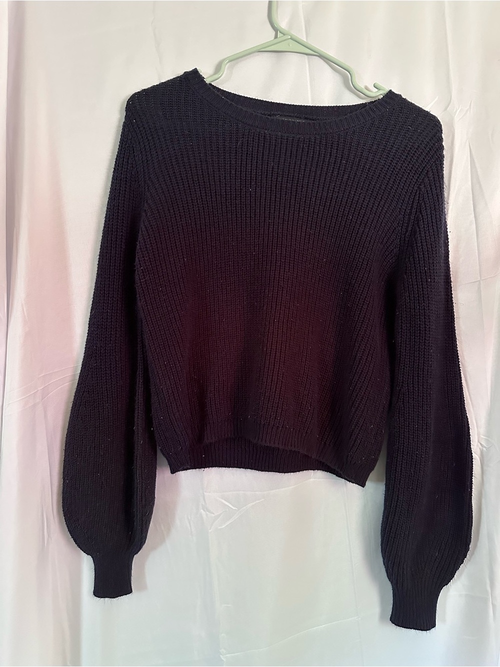 Deep Navy Crewneck Sweater with Balloon Sleeves